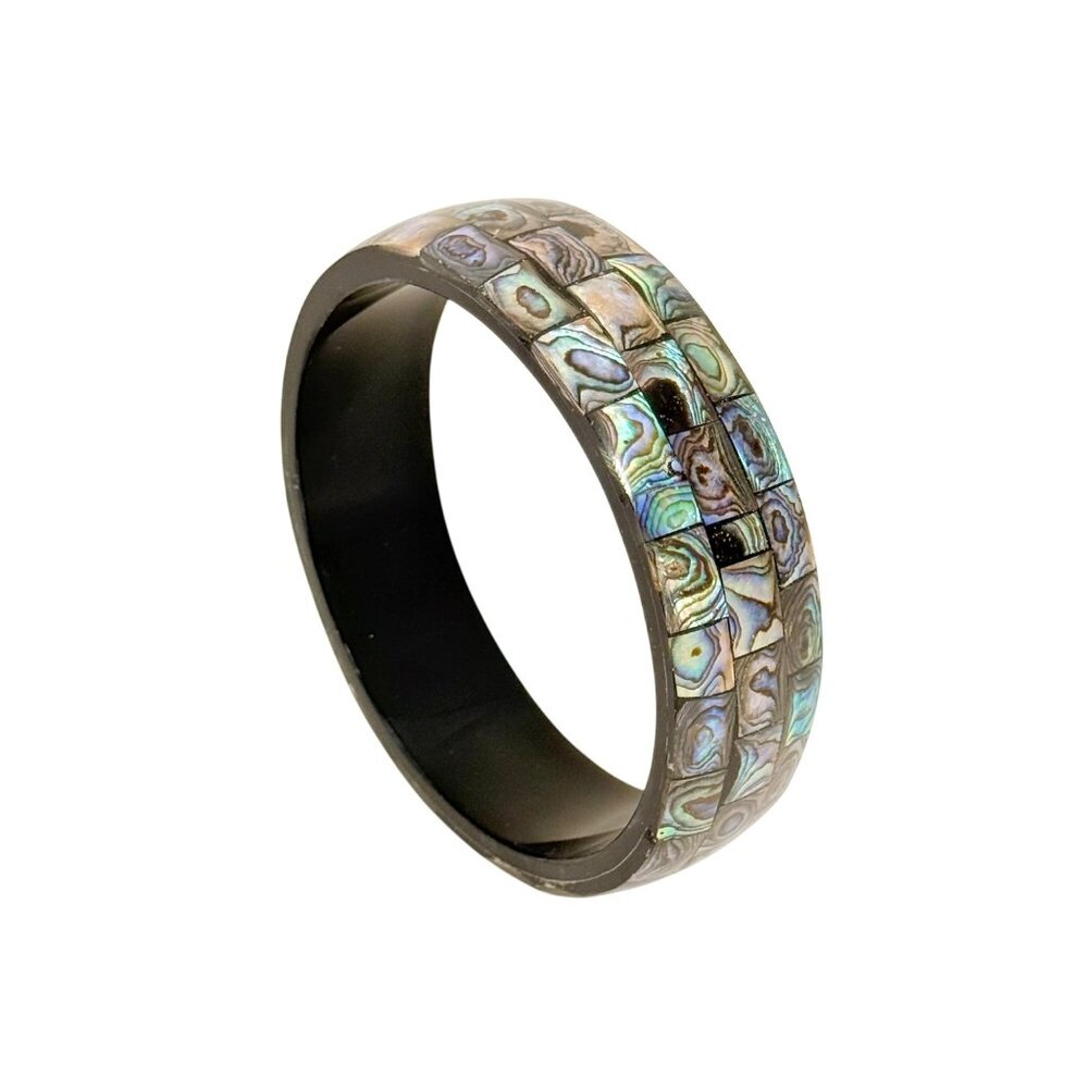 Gorgeous Abalone Shell Inlay Bangle Bracelet w/Box